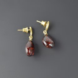Medium long amber earrings drop beads